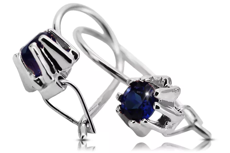 Стерлингово сребро 925 14k 583 Sapphire Обеци vec053s Руски Съветски СССР Винтидж бижута Ар-деко style